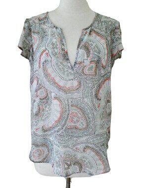 JOIE sheer paisley dot print silk chiffon top sz S